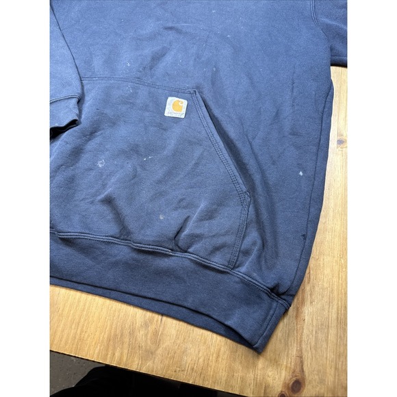 Carhartt K288 Long Sleeve Hoodie Mens L Navy Blue Distressed Workwear Grunge - Picture 8 of 16